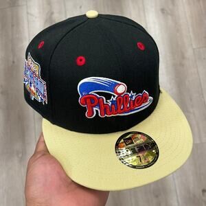 New Era Phillies Black Tan 1996 All-Star Game Patch cap Hat Size 7 1/4